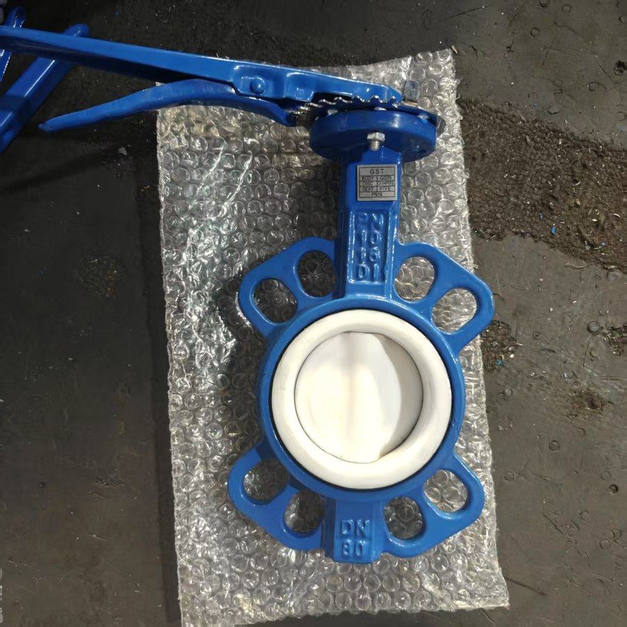 PTFE lined wafer butterfly valve, white liner